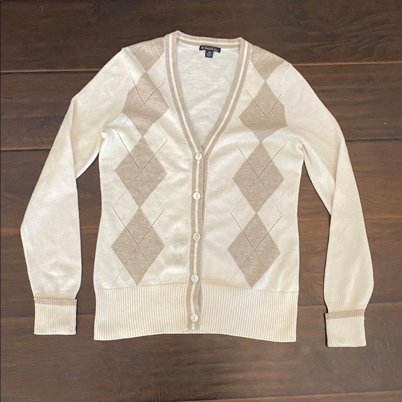 Brooks Brothers Women's Cream & Brown Button Up Cardigan Sweater Size XS -stains - Picture 1 of 7